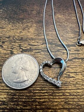 Sterling Silver Heart Pendant Necklace with Clear Crystals - Silver